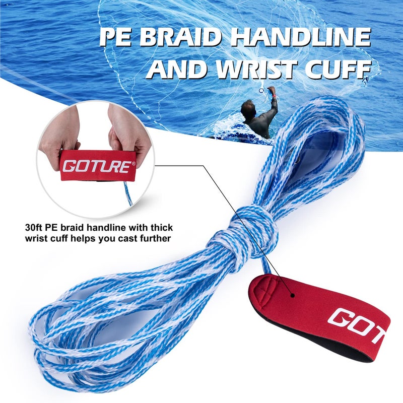 Goture American Fishing Cast Net,Casting Nets Freshwater Saltwater for Bait Fish Shrimp Trap3ft/4ft/6ft/7ft/8ft/10ft/12ft Radius 1/4 3/8 inch Mesh Size,Throw Fishing Castnet with Needle Shuttle Backup - Image 4